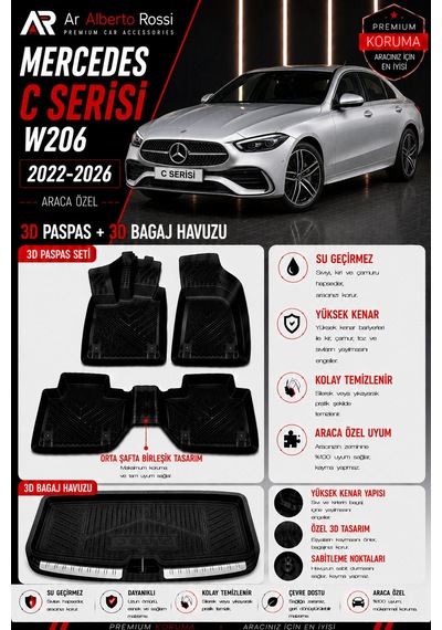 Mercedes C Serısı W206 2022-2026 Araca Özel 3d Paspas + 3d Bagaj Havuzu