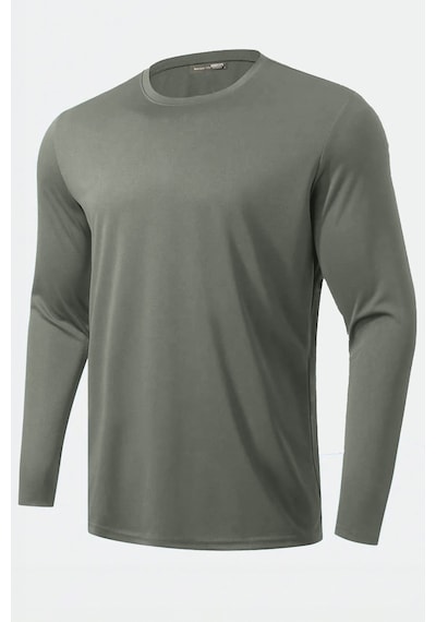 Ghassy Co. Ghassy Co. Erkek  Pamuklu Likralı Esnek Spor Koşu Günlük Antrenman Uzun Kollu Penye T-shirt Açık Haki