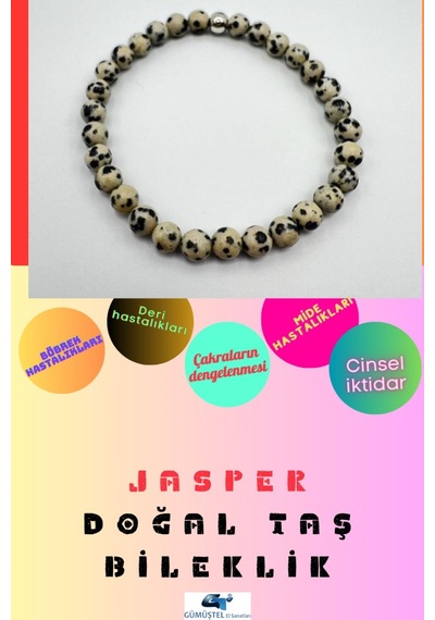 Gümüştel El Sanatları Sertifikalı Jasper Doğal Taş Bileklik 6 Mm Aaa Kalite Sürpriz Çok Renkli