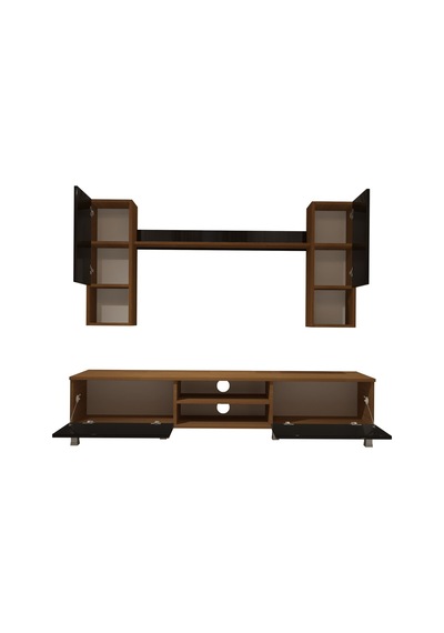 Decoraktiv Eko 5da Mdf Dvd Krom Ayaklı Tv Ünitesi Tv Sehpası Ceviz - Siyah