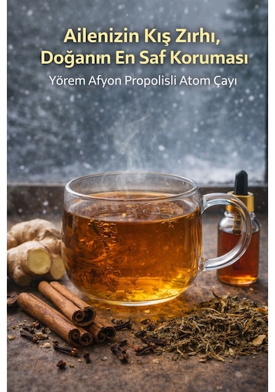 Yörem Afyon Gerçek Propolisli Atom Çayı, Glikozsuz Saf Pancar Şekerli 12 Kat Etkili Bitkisel Küp Çay 150gr.