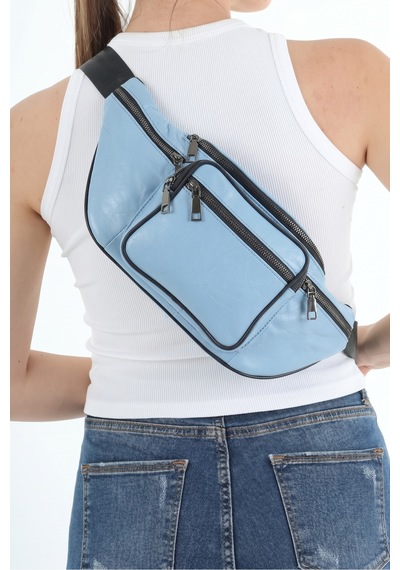 Nahitatyana Unisex Bebe Mavisi Çok Cepli Hakiki Deri Freebag Bel Çantası Ve Omuz Çantası Bebe Mavisi - 121763658 Bebe Mavisi