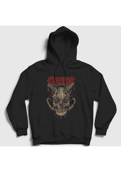 Presmono Unisex Skull Kreator Kapüşonlu Sweatshirt Siyah