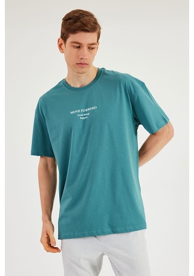 Leo Erkek Oversize Tshirt Pamuk Bisiklet Yaka Baskı Detaylı Basic Tişört Mtlce84 Mint