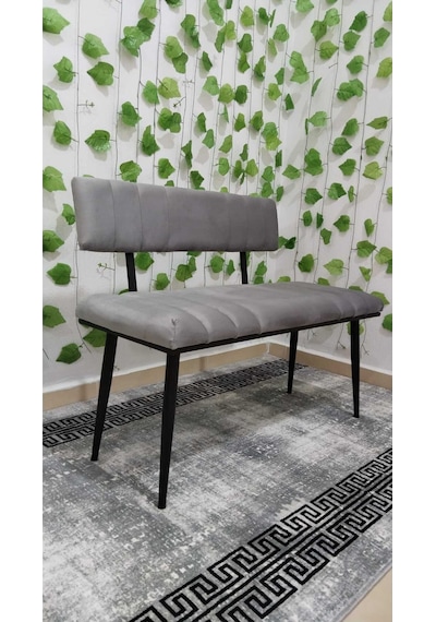 Özcan Metal Siyah Metal Ayaklı Metal Kasalı Sırtlı Mutfak Salon Antre Yatak Odası Balkon Puf Bank Bench Oturak Gri