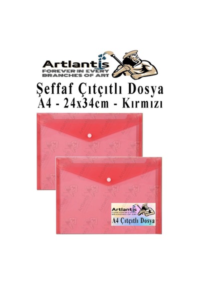 Kırmızı A4 Çıtçıtlı Dosya Şeffaf Renkli Zarf Dosya 2 Adet Çıt Çıtlı Dosya Su Geçirmez 100 Yaprak Kapasite