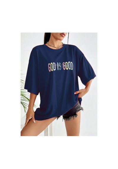 Medinenur God İs Good Baskılı Unisex Tshirt Lacivert