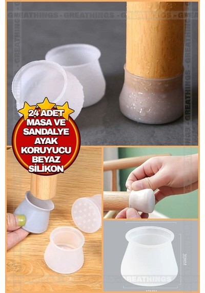 24 Adet Masa Ve Sandalye Ayak Koruyucu Beyaz Silikon Sessiz Tip Zemin Koruyucu Beyaz Diğer