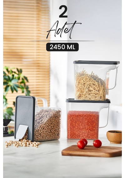 2 Li Jumbo Boy Erzak Saklama Kabı Seti - 2450 Ml - Sakalam Kutusu Bej Antresit