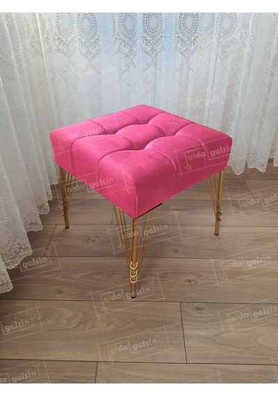 Modern Dilim Puf Ayakucu Puf Gold Metal Ayak 45 45 Pembe