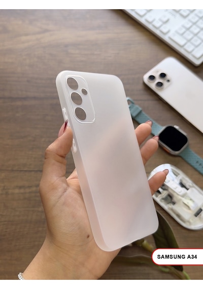 Samsung Galaxy A34 Uyumlu Süper İnce Mat Ultra Thin Silikon Kılıf Beyaz