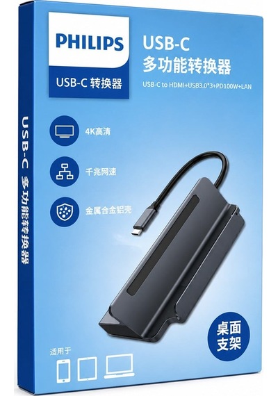 Philips Swr1691a/93 Usb-c 6'sı 1 Arada Stand Tasarımlı Hub - 4k 60hz Hdmı, 1000mbps Lan, 100w Pd