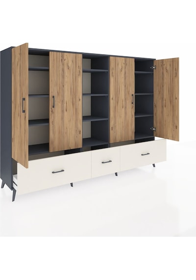 Hyperion Dolap 12 Raflı 3 Çekmeceli 4 Kapaklı 220x44x163 Antrasit Antrasit-çam/aytaşı