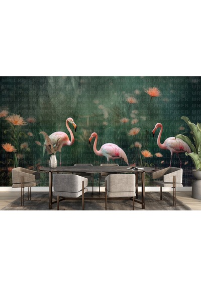 Suluboya Üç Flamingo Poster Duvar Kağıdı Renkli