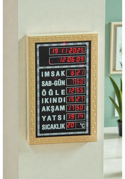 Vakitmatik Dijital İmsakiye Ev Ofis Tipi Ezanlı Cami Saati Sarı