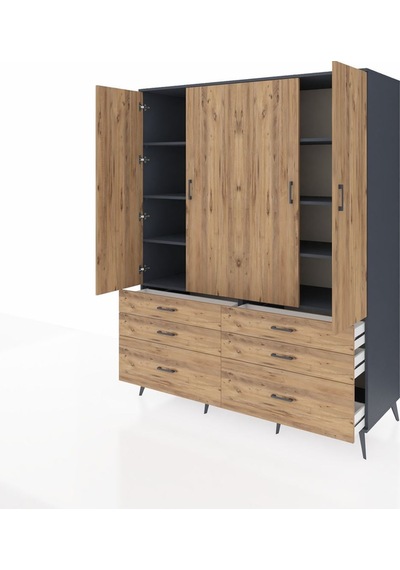 Kronos Gardrop 8 Raflı 6 Çekmeceli 4 Kapaklı 176x59x221 Antrasit-çam Çam Kronos Gardrop 8 Raflı 6 Çekmeceli 4 Kapaklı 176x59x221 Antrasit-çam Çam