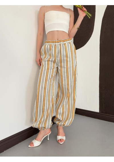 Verymoda Çizgili Salaş Pantolon D3094 Taş Hardal