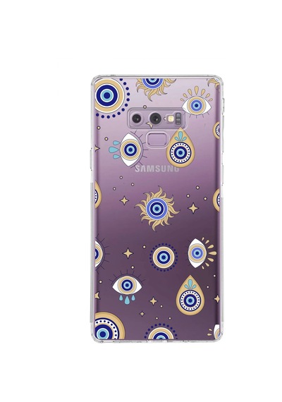 Samsung Galaxy Note 9 İle Uyumlu Nazar Boncuğu 5 Kamera Korumalı Şeffaf Silikon Kılıf Şeffaf