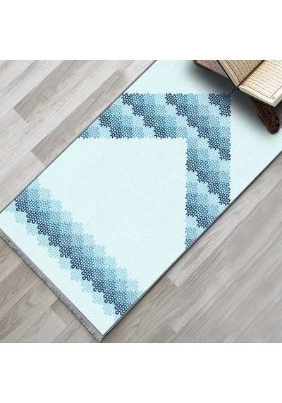 Evaşk Namazlık Dokuma Halı Kaymaz Muslumana Seccade66x113 MAVİ EVAŞK607A80