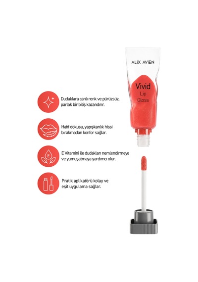 Parlak Bitişli Nemlendirici E Vitaminli Dudak Parlatıcı - Vivid Lipgloss 110 Rosy Red Kırmızı