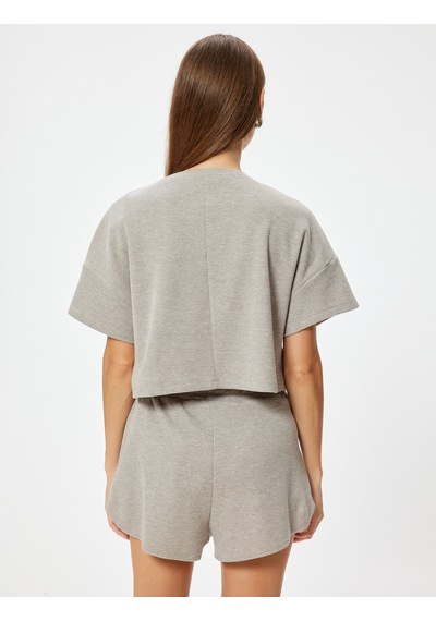 Koton Dokulu Crop Pijama Üstü Kısa Kollu Bisiklet Yaka Rahat Kalıp Bej Melanj 5wlk40025mk Bej Melanj Koton Dokulu Crop Pijama Üstü Kısa Kollu Bisiklet Yaka Rahat Kalıp Bej Melanj 5wlk40025mk Bej Melanj