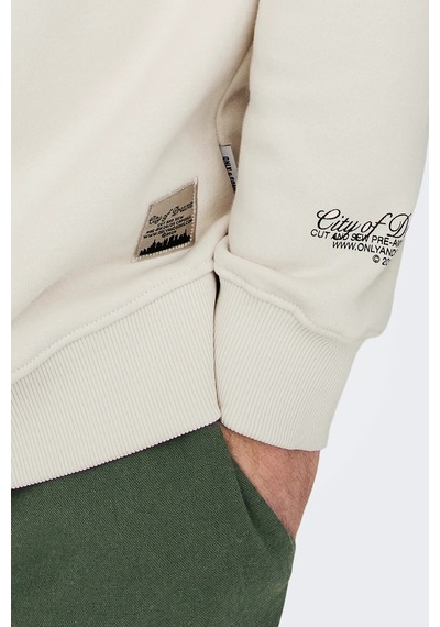 Only & Sons Erkek Onsrıley Yarım Fermuar Yakalı Sweatshirt 22030160 Ekru Ekru