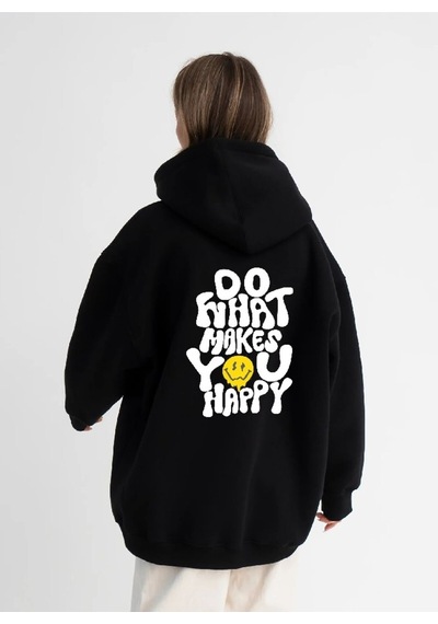 Blackjack Giyim Kadın Do What Baskılı Kapüşonlu Sweatshirt siyah