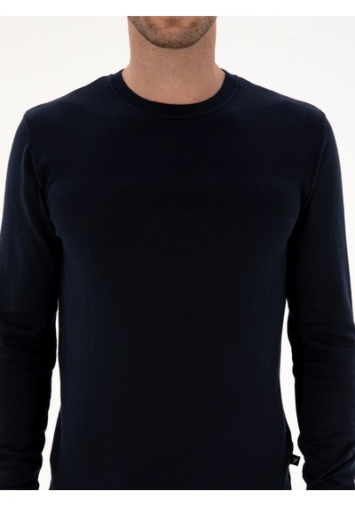 Cacharel Lacivert Slim Fit Pamuk Karışımlı Bisiklet Yaka Triko Kazak