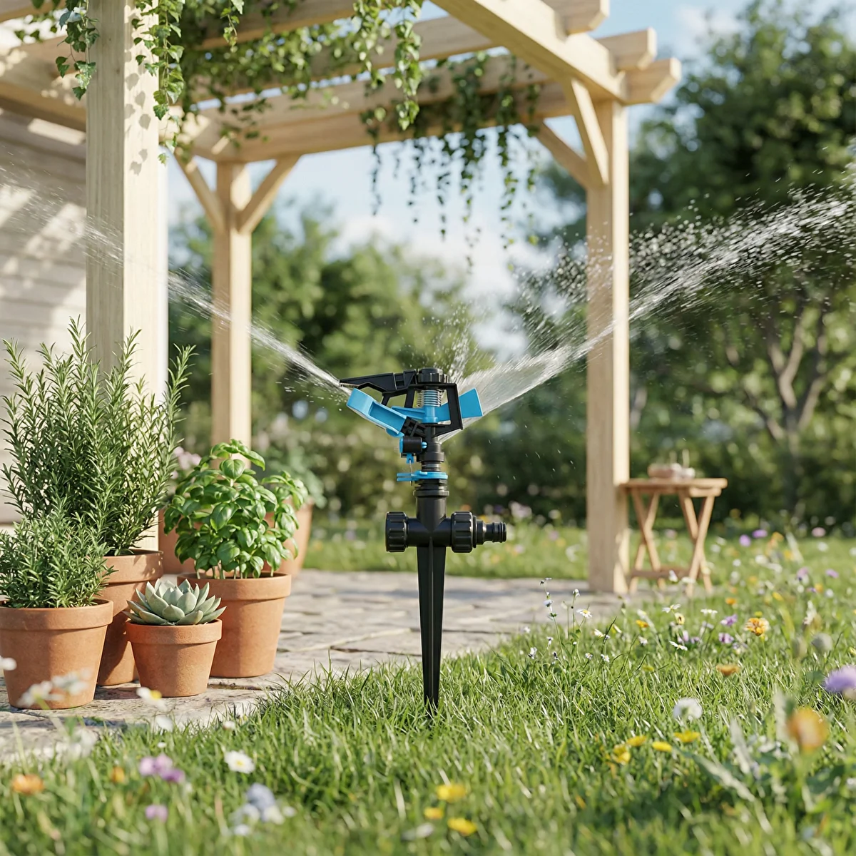 4'lü 360 Derece Döner Bahçe Fıskiyesi Seti 206 M² Sulama Alanı Ayarlanabilir Çim Sulama Sprinkleri