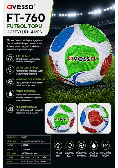 Avessa Ft-760 Futbol Topu 4 Astar Çok Renkli