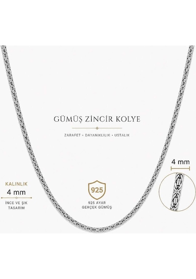 Tesbihane 925 Ayar Gümüş 60 Cm Uzunluk 4 Mm Genişlik 80 Mikron Kalınlık Erkek Kral Zincir