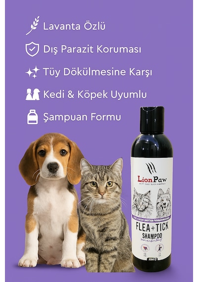 Lion Paw Kedi Köpek Tüy Dökümü Önleyici Bit Pire Parazit Kene Şampuanı 250 ML