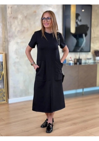 Veraura Lifestyle Kadın Kısa Kollu Bisiklet Yakalı Cepli Önden Yırtmaçlı Viskon Iki Iplik Midi Elbise Siyah Veraura Lifestyle Kadın Kısa Kollu Bisiklet Yakalı Cepli Önden Yırtmaçlı Viskon Iki Iplik Midi Elbise Siyah