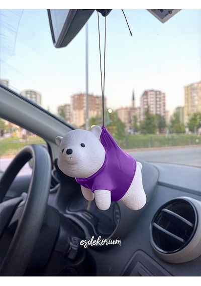 Sevimli Ayıcık Dikiz Aynası Süsü - Araç Aksesuar - Oto Aksesuar Mor