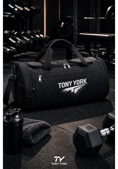 Tony York Unisex Geniş Hacimli Konfor Modeli Önü Cepli Ayakkabı Bölmeli Seyahat Antrenman Fitness Spor Çantası siyah