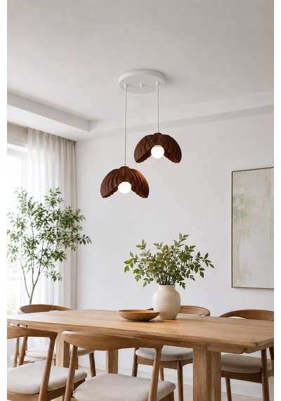 Lotus Çiçek Tasarım 2'li Sarkıt Avize - Modern Tasarım Gece Lambası İç Dış Ortama Uygun - 25 Cm - Kahverengi