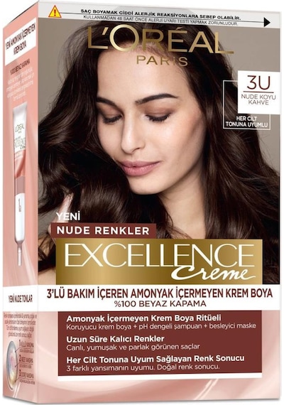 L'Oréal Paris L'Oréal Paris Excellence Creme Nude Renkler Saç Boyası – 3U Nude Koyu Kahve Standart