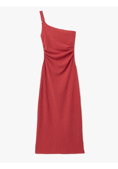 Koton Drape Detaylı Slim Fit Midi Boy Tek Omuz Elbise Kırmızı 5sak80180ek Kırmızı