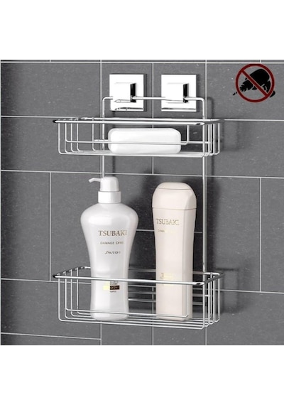 Geseus Yapışkanlı Iki Katlı Krom Banyo Rafı Ef256 Çok Renkli