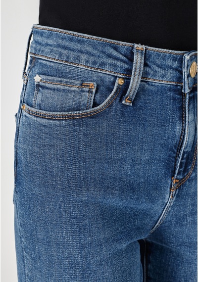 Colins 703 Carla Orta Bel Dar Kesim Düz Paça Kadın Mavi Jean Pantolon Cl1054495 Denim
