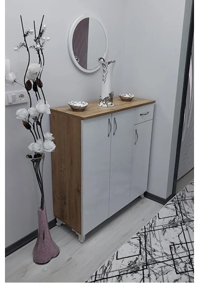 45 Cm Çap Banyo & Makyaj Aynası Yuvarlak Antre Hol Koridor Duvar Salon Mutfak Ofis Dekoratif Ayna - Beyaz Beyaz