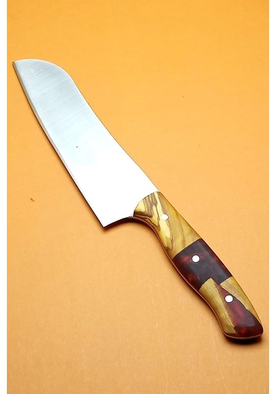 Hoşcanlar Japon Santoku Şef Bıçağı 4116 Çelik Hibrit Zeytin Epoksi Gövde Çok Renkli