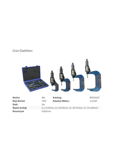 Bts Bts03107 4 Lü Dijital Mikrometre Seti 0.001 Mm Hassasiyet Profesyonel Ölçüm Cihazı