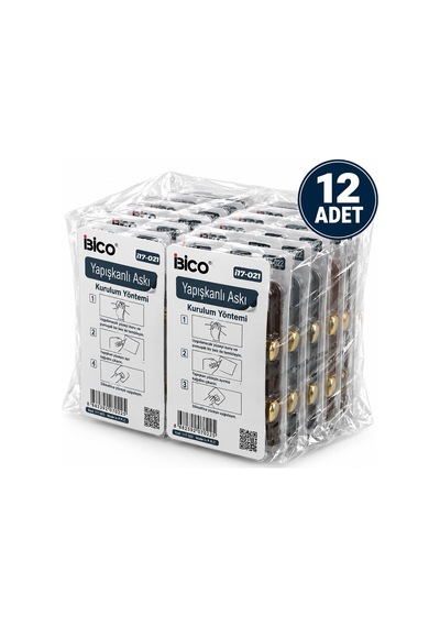 İbico İ17-021 Yapışkanlı Pls. Askı 2kg.taşıma 3 Adet Tekli Gold Top Uclu - 12'li Paket