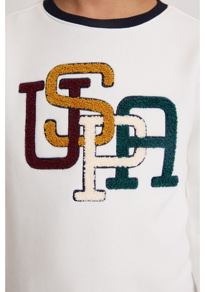U.S. Polo Assn. Erkek Çocuk Fildişi Renkli Uspa Harf Baskılı Sweatshirt 50329963-vr265 Fıldısı