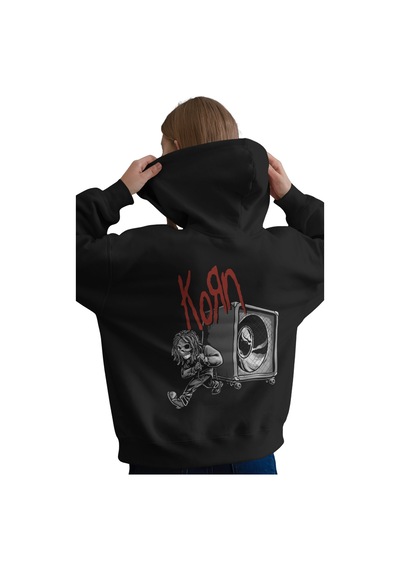 Sevbano Korn Rock Metal Müzik Grubu Baskılı Unisex Oversize Premium Kapüş Siyah