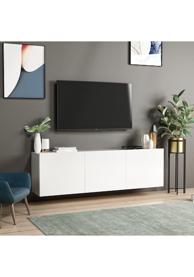 White Duvara Monte Tv Ünitesi - Beyaz Beyaz