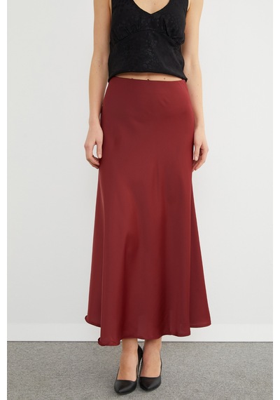 Fullamoda Beli Lastikli Maxi Boy Saten Etek Bordo