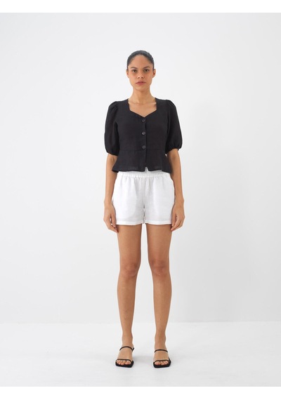 Xint Siyah %100 Keten Regular Fit Bluz 751075
