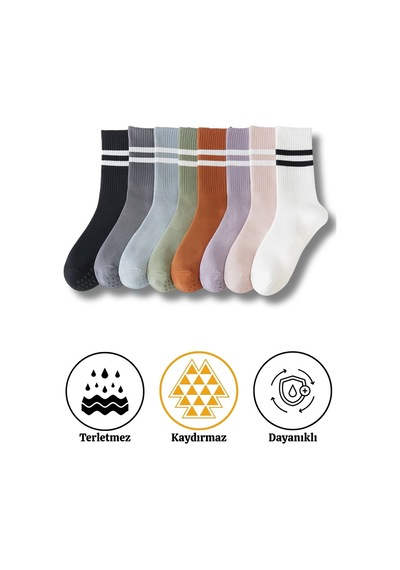 Lykos 8 Çift Yoga Pilates Kaydırmaz Çorap Karışık Renkli Cok Renklı